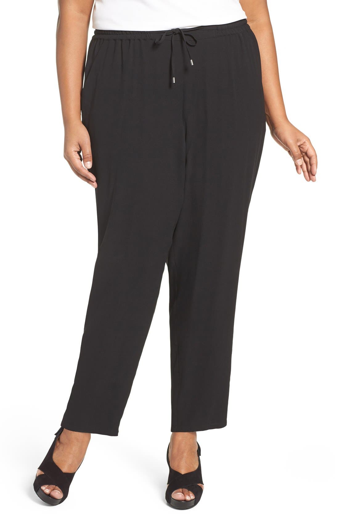 Eileen Fisher Silk Crepe Ankle Pants (Plus Size) Nordstrom