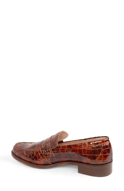 Shop Patricia Green Vince Croc Embossed Penny Loafer In Cognac Patent Croc