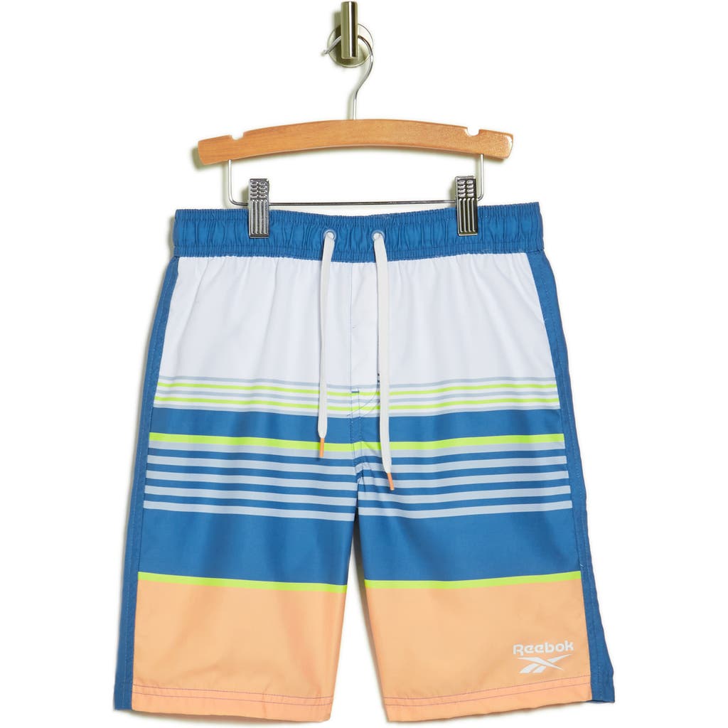 Shop Reebok Kids' Stripe Swim Trunks In Orange/blue