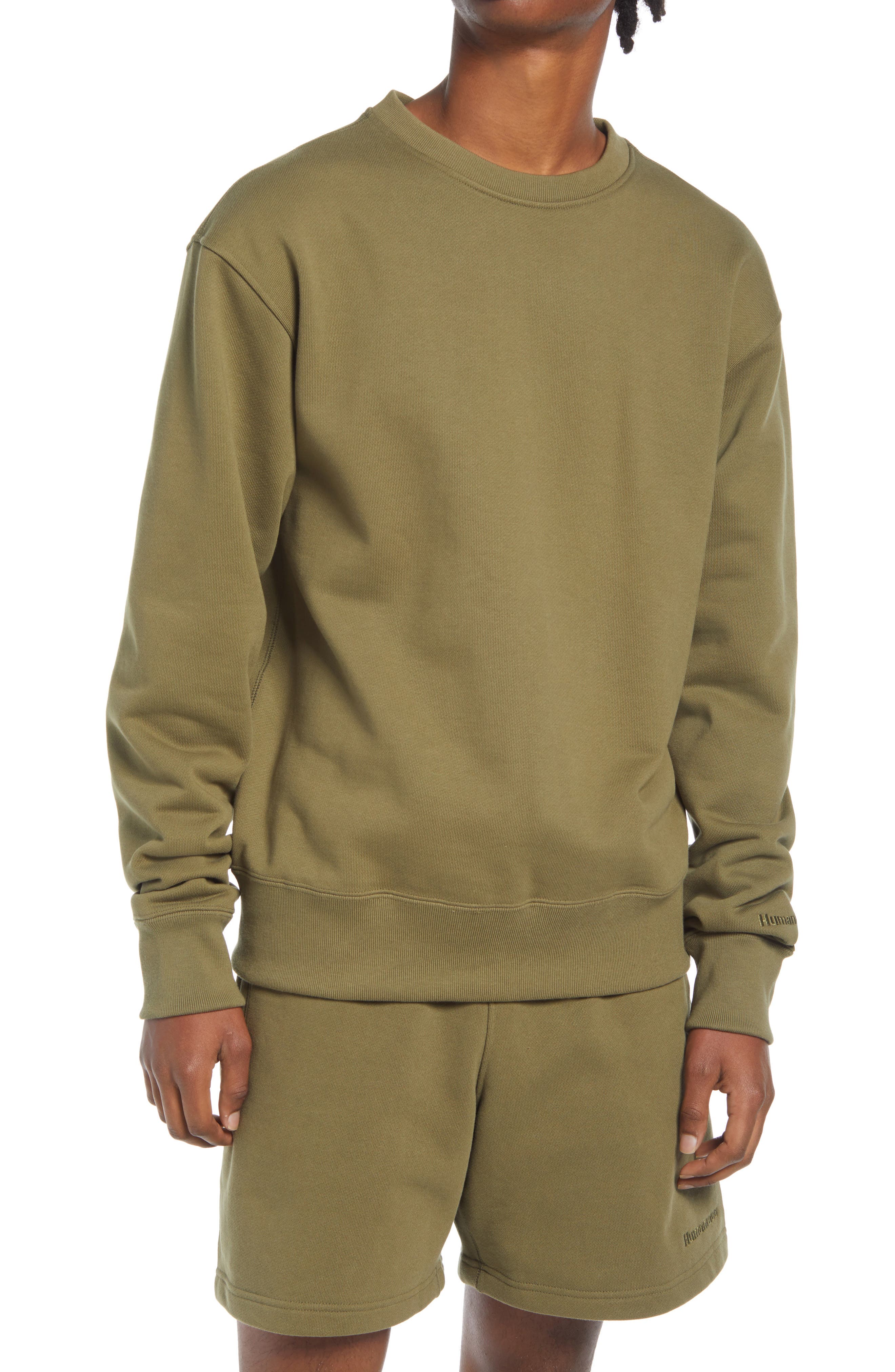 adidas Originals x Pharrell Williams Unisex Crewneck Sweatshirt in Olive Cargo at Nordstrom