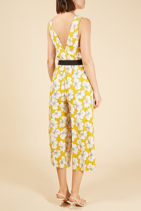 Shop Frnch Floral Print Tie Waist Jumpsuit In Yellow