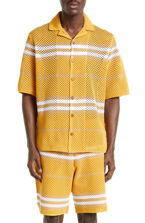 Oversized Homme Pinstripe Baseball Polo And Short Set