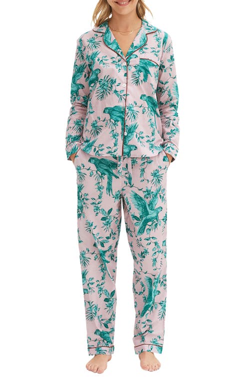 Shop Desmond & Dempsey Long Sleeve Cotton Pajamas In Parrot Pink/green