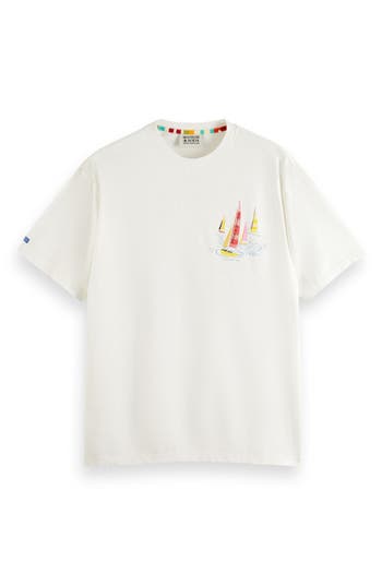 Scotch & Soda Go With The Flow Graphic T-shirt In White Traditional