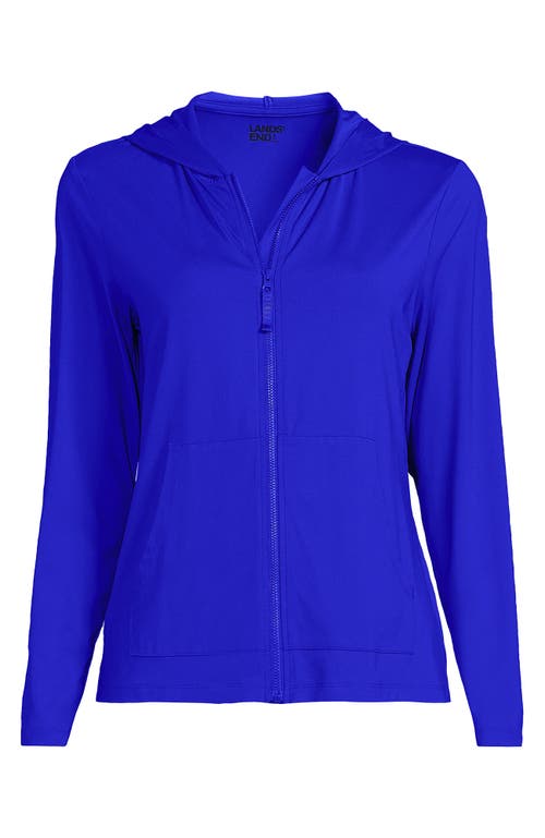 Shop Lands' End Hooded Full Zip Long Sleeve Rash Guard Upf 50 Cover-up In Electric Blue