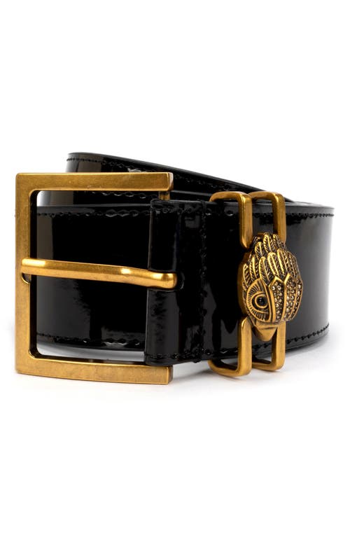 Kurt Geiger London Glossy Leather Belt Black /Antique Brass at Nordstrom,