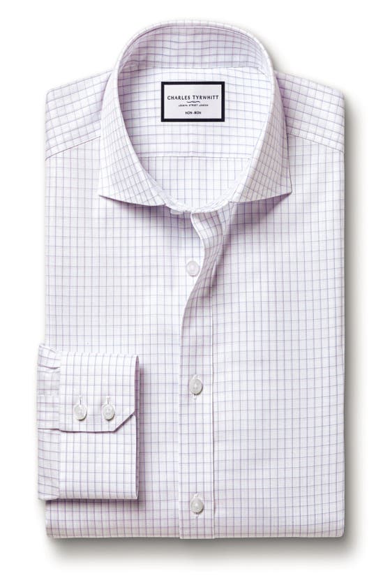 Shop Charles Tyrwhitt Check Non-iron Twill Cutaway Slim Fit Shirt Single Cuff In Lilac Purple