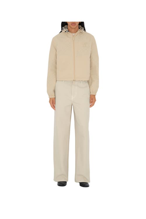 Shop Burberry Cropped Reversible Check Hooded Jacket In Ecru