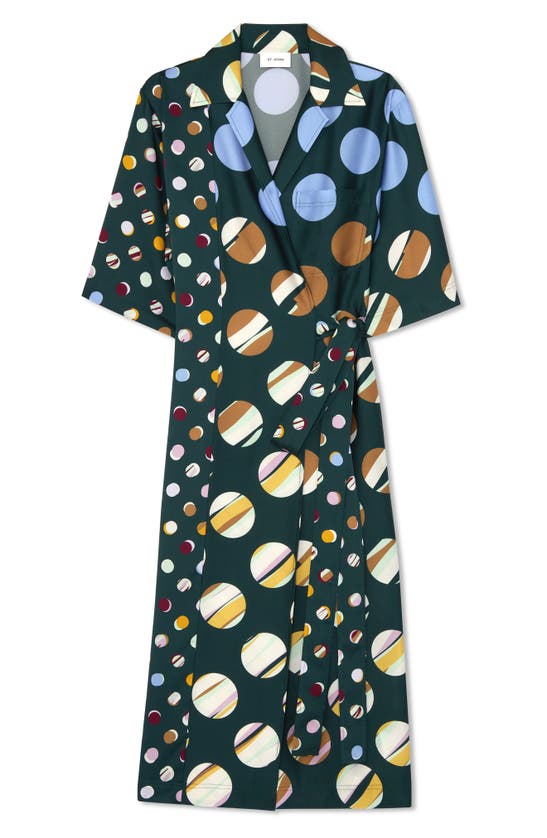 Shop St John Collage Dot Colorblock Wrap Dress In Spruce Multi
