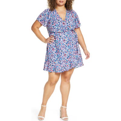 Plus Size Gibson X International Day Steph Taylor Jackson Smocked Shoulder Ruffle Wrap Dress, Purple
