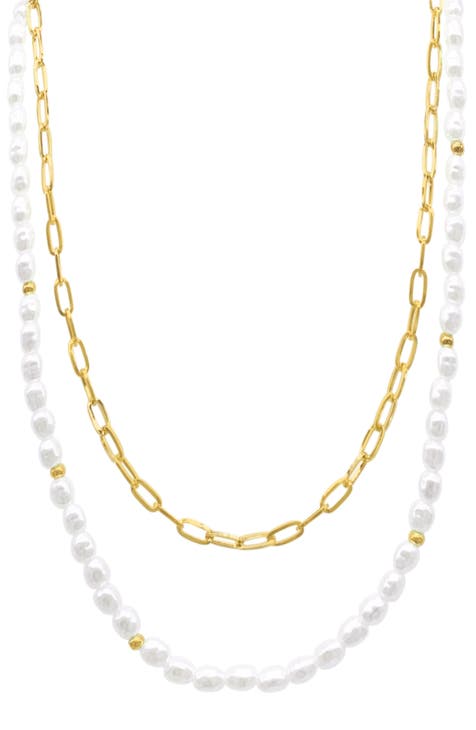 Imitation Pearl & Paper Clip Chain Layered Necklace