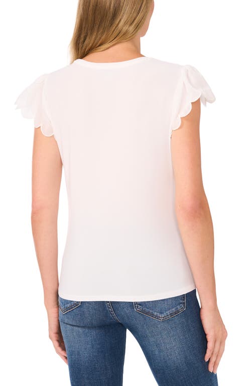 Cece Scallop Sleeve Mixed Media Top In New Ivory White