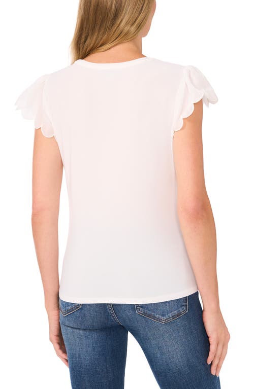 Shop Cece Scallop Sleeve Mixed Media Top In New Ivory White