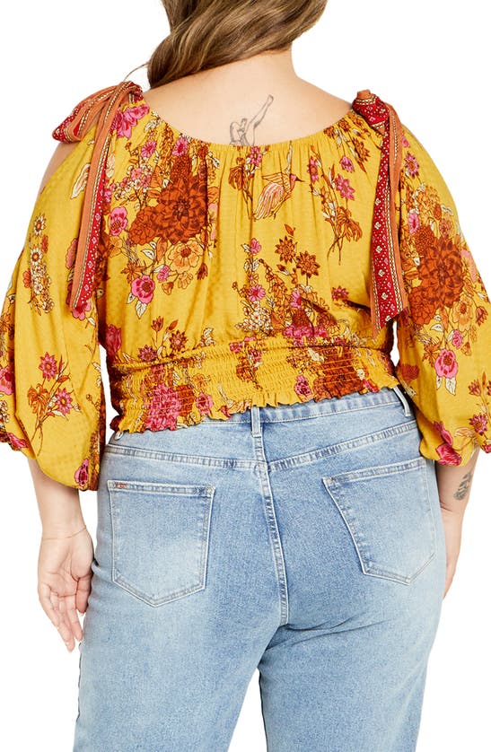 Shop City Chic Venice Floral Print Smocked Waist Crop Top In Sunflower