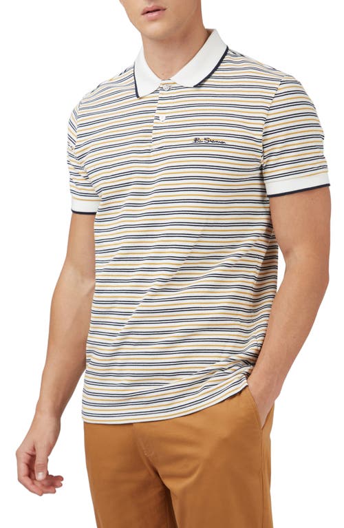 Ben Sherman Stripe Piqué Polo in Snow White at Nordstrom, Size Small