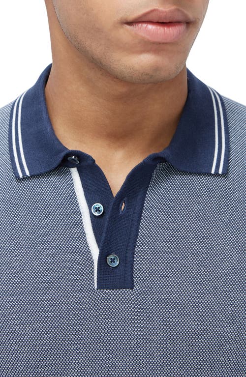 Shop Bugatchi Tipped Short Sleeve Cotton & Silk Polo Sweater In Navy