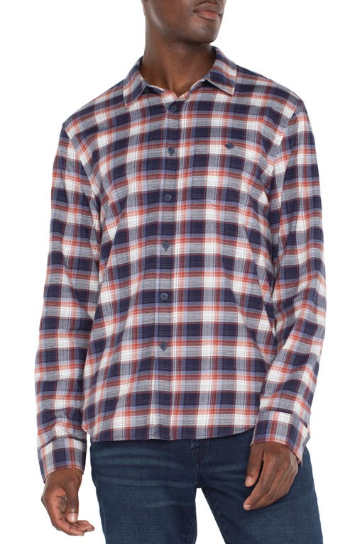 Shop Liverpool Plaid Button-up Shirt In Navy/off White/brick