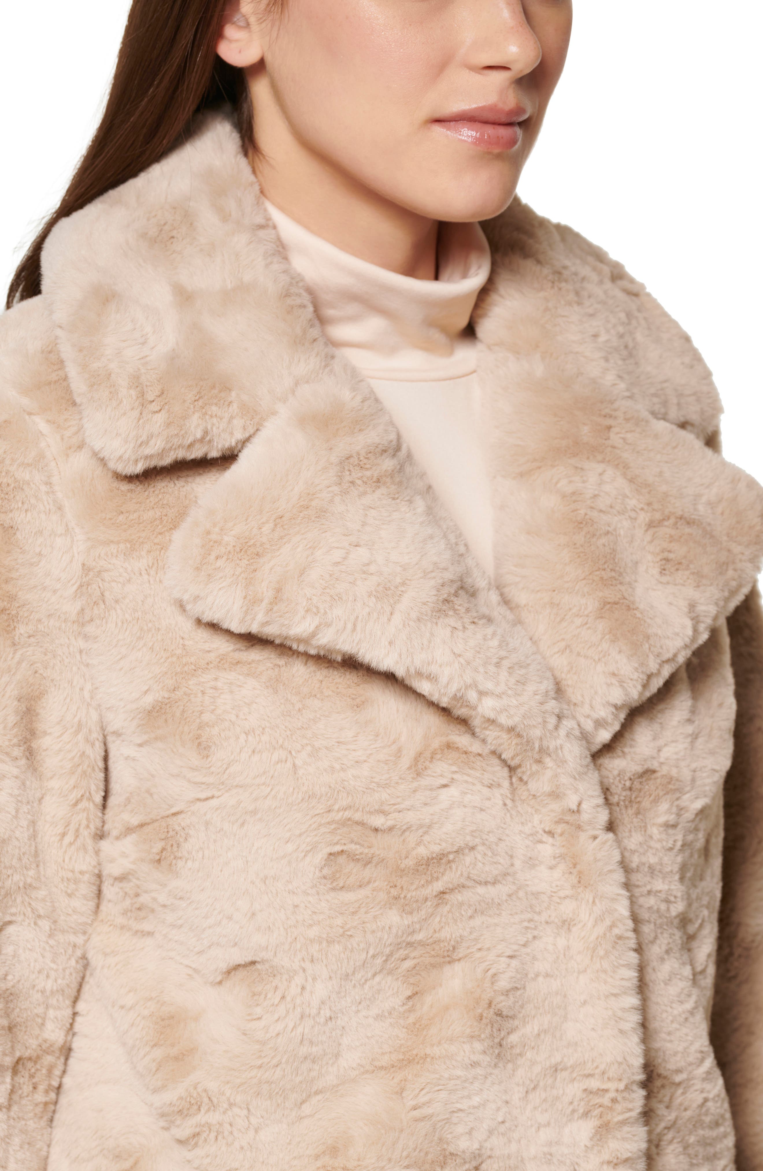 Notch Collar Faux Fur Coat 