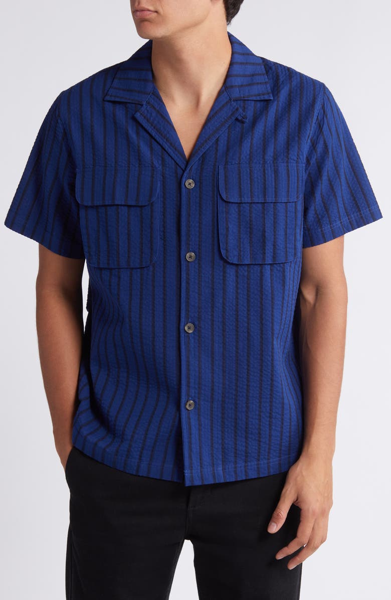 Les Deux Osmund Stripe Cotton Seersucker Camp Shirt, Main, color,
