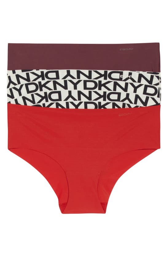 Dkny Litewear Anywhere Hipster 3-pack In Purple/ Red/ Pattern