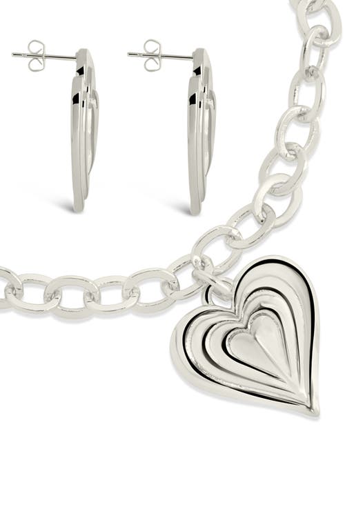 Shop Sterling Forever Beating Hearts Drop Earrings & Charm Bracelet Set In Silver