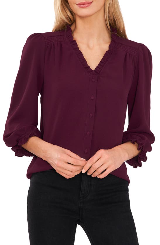 Cece Ruffle V-neck Blouse In Deep Mulberry