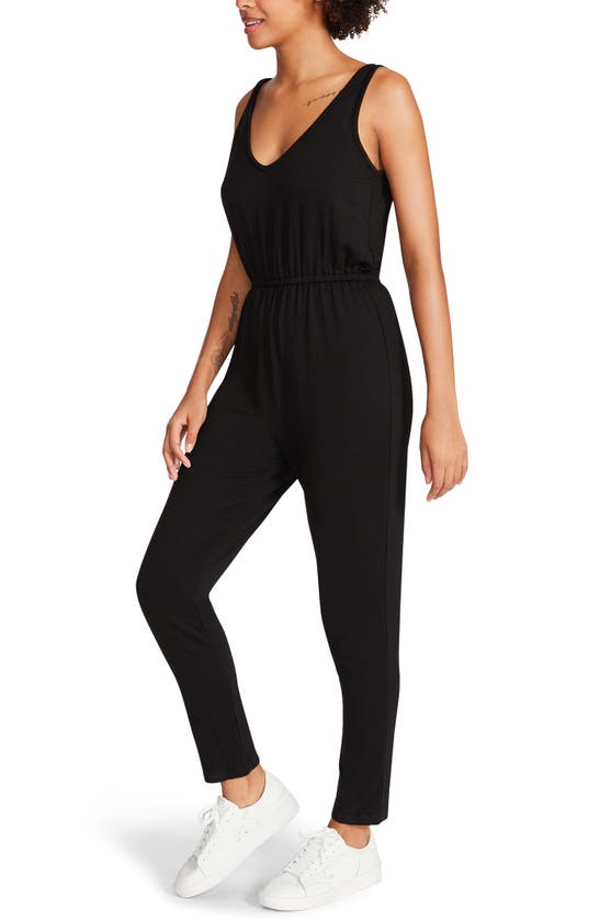 Shop Steve Madden Sleeveless French Terry Jumpsuit In Black