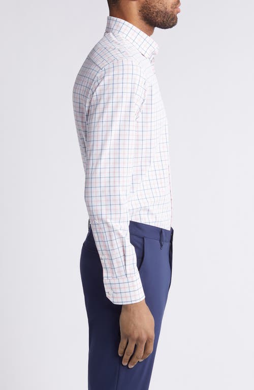 Shop Mizzen + Main Mizzen+main Leeward Trim Fit No Tuck Performance Button-up Shirt In True Pink Watershed Plaid