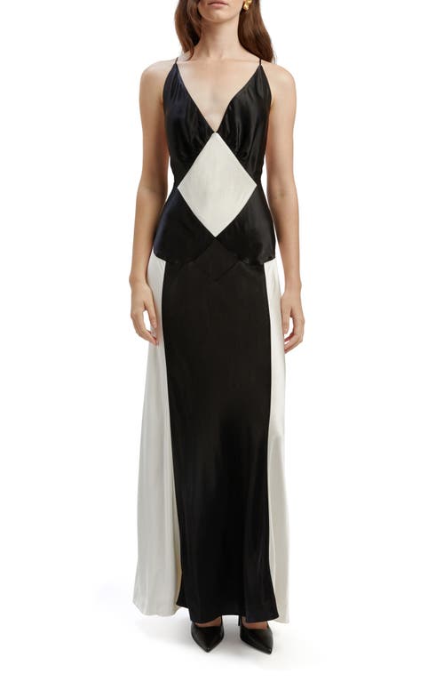 Bardot Adora Contrast Satin Gown in Black Ivor at Nordstrom, Size 4