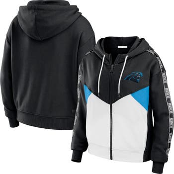 WEAR by Erin Andrews Women's WEAR by Erin Andrews Black/White Carolina  Panthers Color Block Light Weight Modest Crop Full-Zip Hoodie