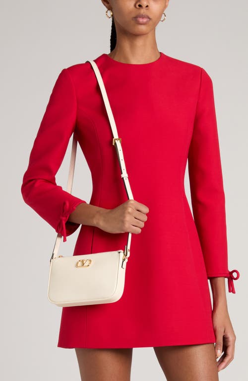 Shop Valentino Garavani Mini Vlogo Leather Shoulder Bag In Ivory