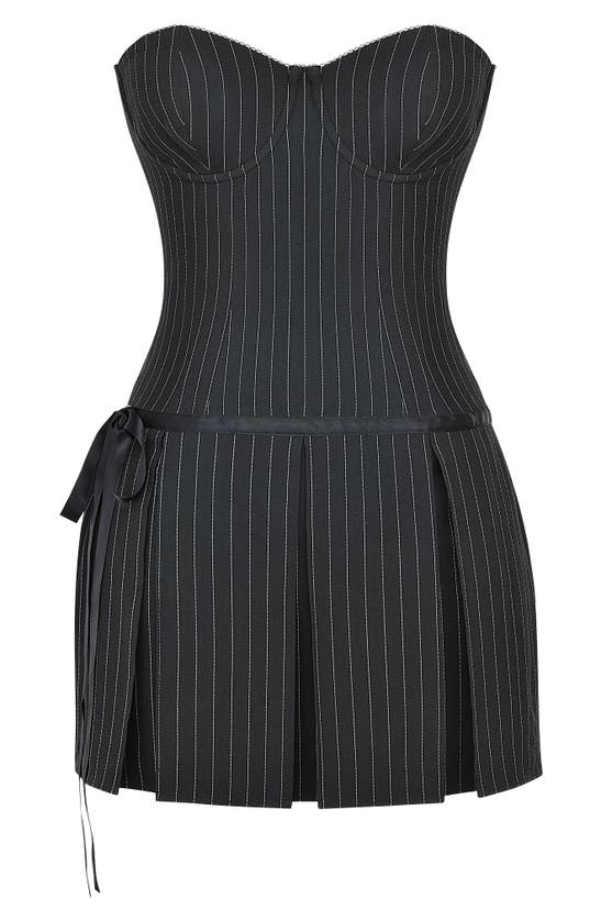 Shop Mistress Rocks Pinstripe Underwire Strapless Minidress In Black