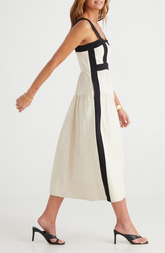 Brave + True Jolie Contrast Trim Midi Dress In Natural/ Black