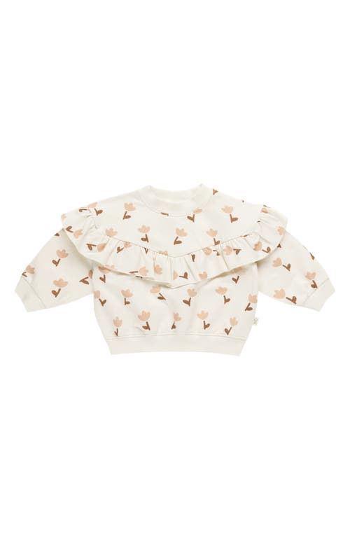 Shop Quincy Mae Tulip Print Cotton Fleece Sweatshirt In Ivory