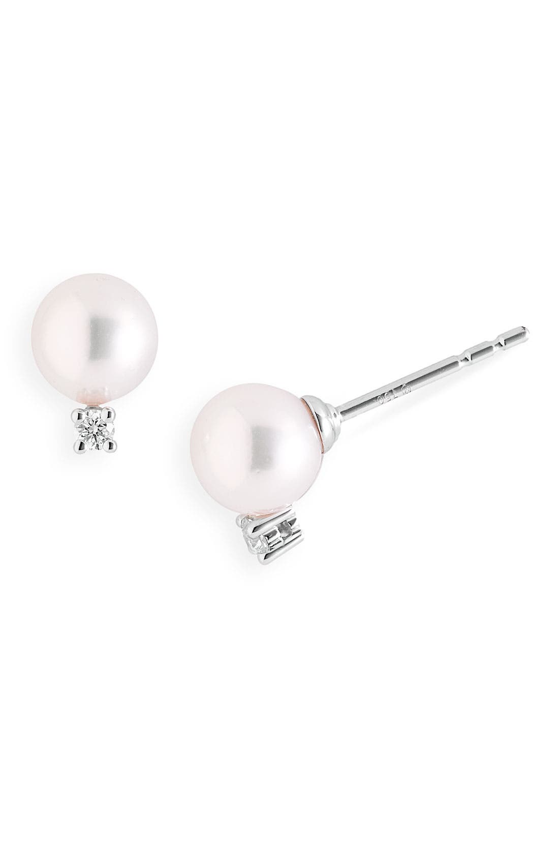 Ross-Simons 7-7.5mm Cultured Akoya Pearl and .10 ct Diamond Earrings in 14kt White Gold t.w 