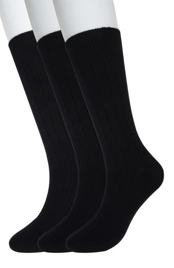 Brooks Brothers 3-pack Ribbed Crew Socks In Black
