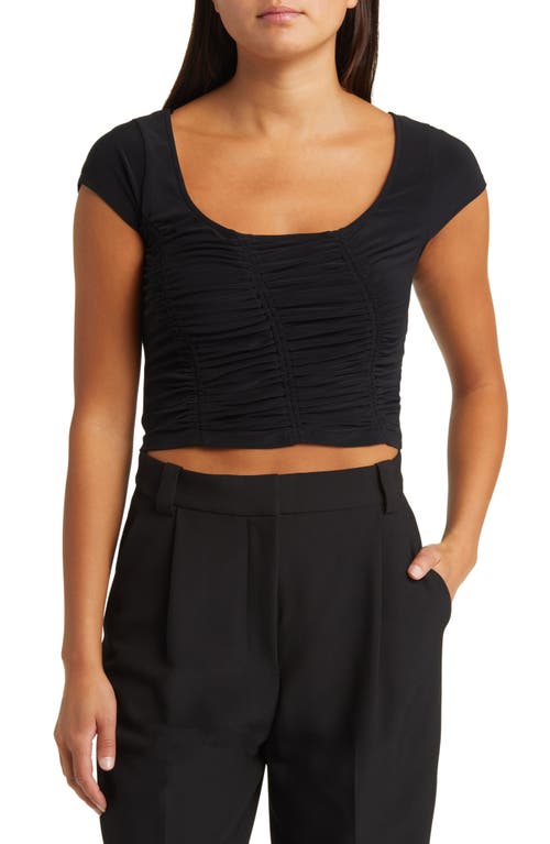 Open Edit Ruched Cap Sleeve Top in Black