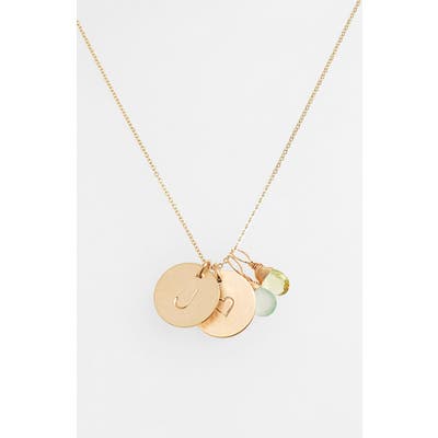 Nashelle Aqua Chalcedony, Lemon Quartz, Initial & Heart 14K-Gold Fill Disc Necklace