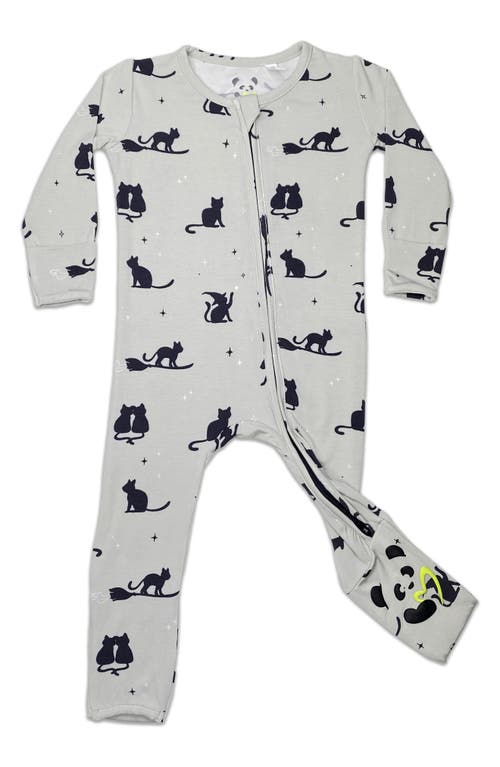 Bellabu Bear Kids' Black Cat Convertible Footie Fitted One-Piece Pajamas in Grey at Nordstrom, Size Newborn
