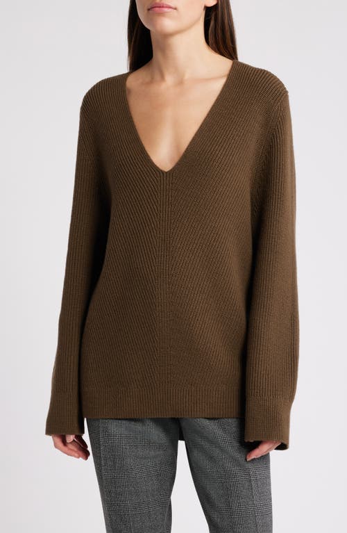 Hugo Boss Boss Fusonia Wool Deep V-neck Sweater In Marshland Green