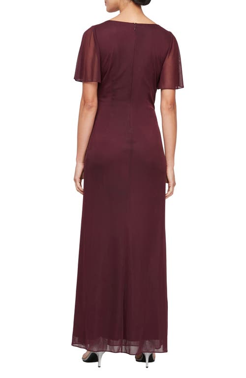 Shop Alex Evenings Flutter Sleeve Faux-wrap Gown In Wine