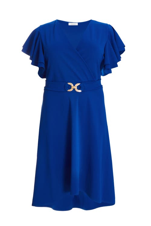 Shop Quiz Plus Size Buckle Dip Hem Dress In Blue