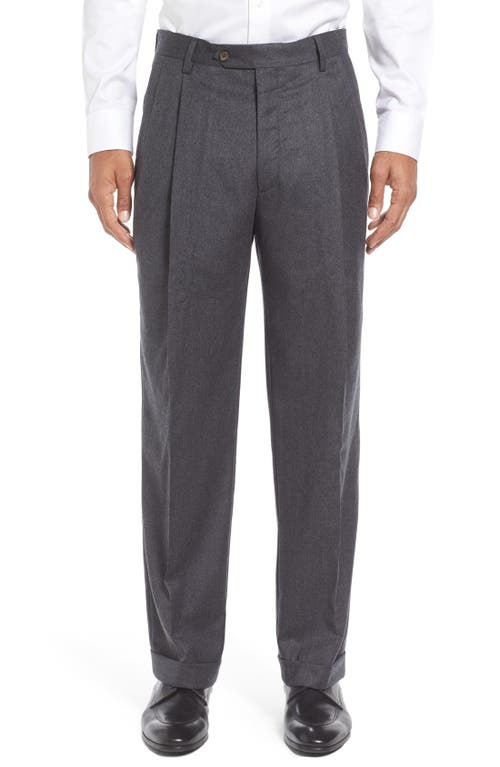 Berle Lightweight Flannel Pleated Classic Fit Dress Trousers in Medium Grey