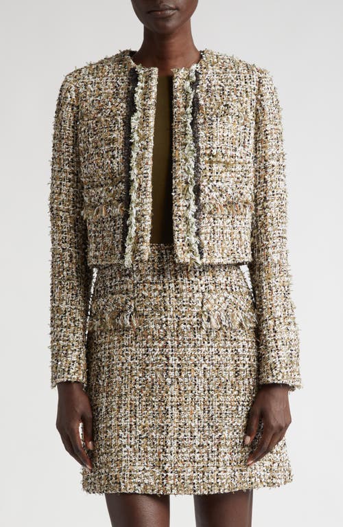 Textured Tweed Short Jacket in Deep Olive Multi