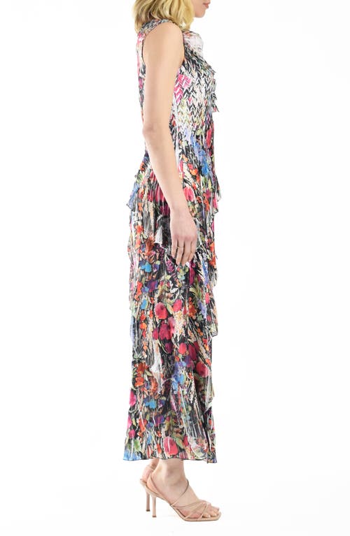 Shop Komarov Ruffle Chiffon & Charmeuse Maxi Dress In Lively Blooms