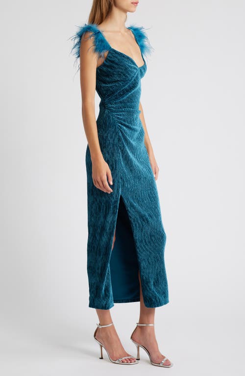 Shop Saylor Trish Feather Cap Sleeve Velour Cocktail Dress In Deep Teal