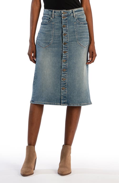 Shop Kut From The Kloth Rose Button Front Denim Skirt In Majestic