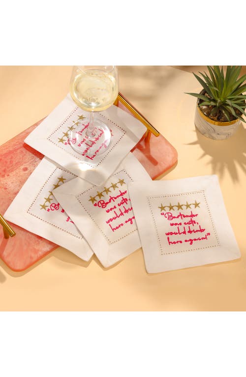 Tiramisu Set Of 4 Embroidered Coasters In White/gold Stars