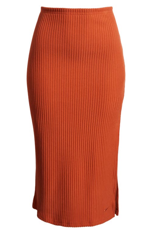 Shop Nike Side Slit Rib Midi Skirt In Burnt Sunrise/burnt Sunrise