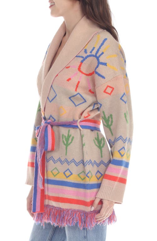 Rain And Rose Fringe Tie Belt Wrap Cardigan In Crayola